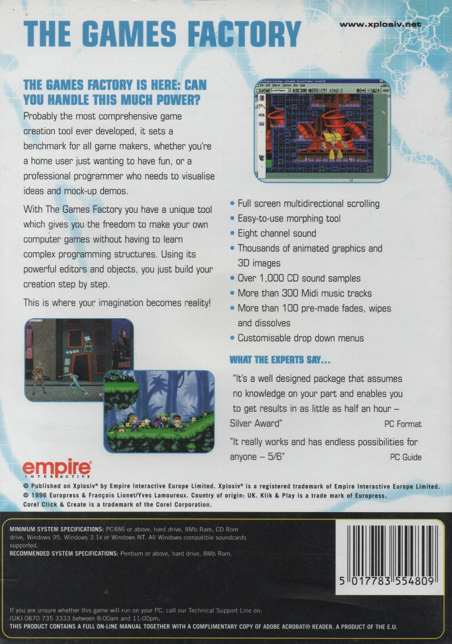 The back cover of The Games Factory disc set.